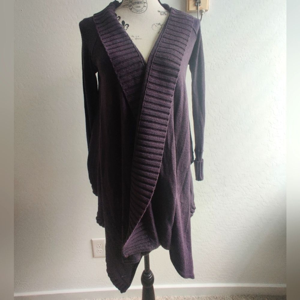 BcbgmaxAzria Purple High-Low Asymmetrical cotton-blend Cardigan sweater_XS